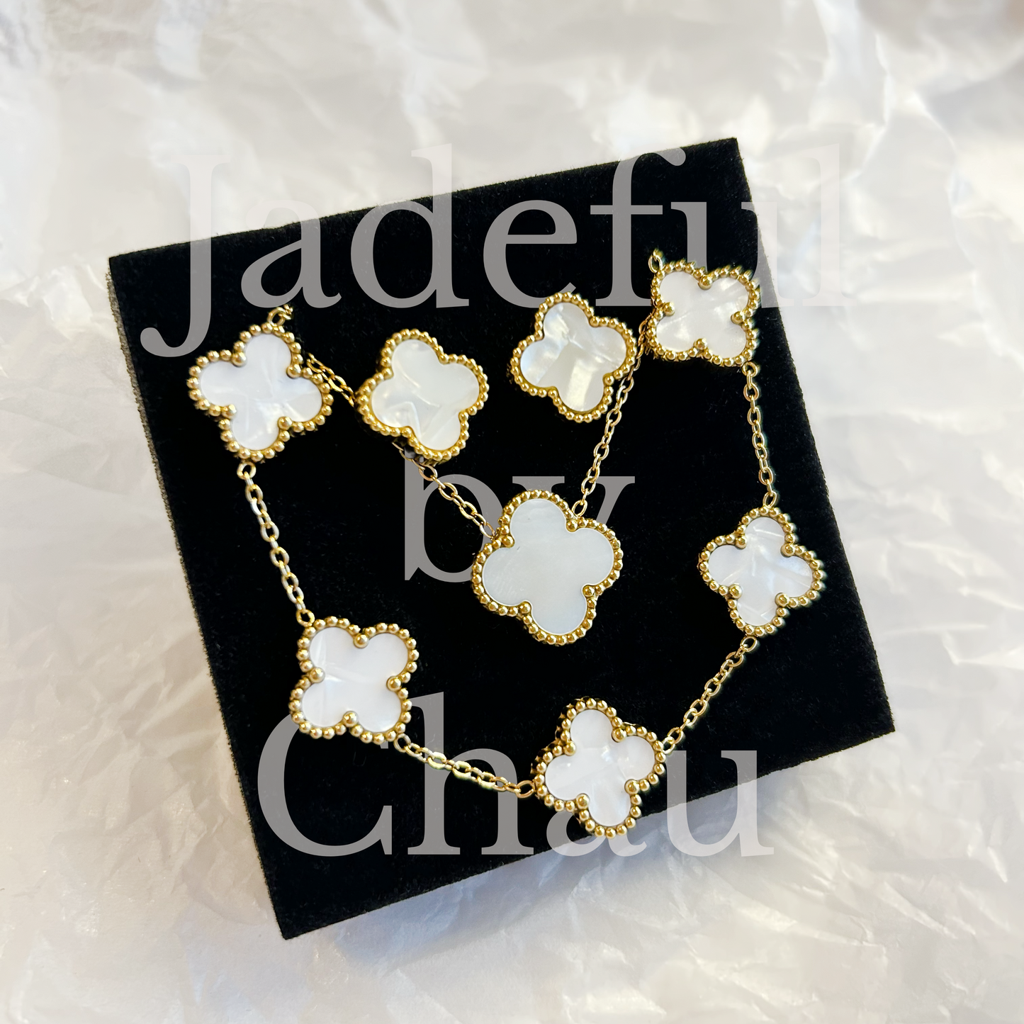 CLOVER jewelry set – mother-of-pearl white