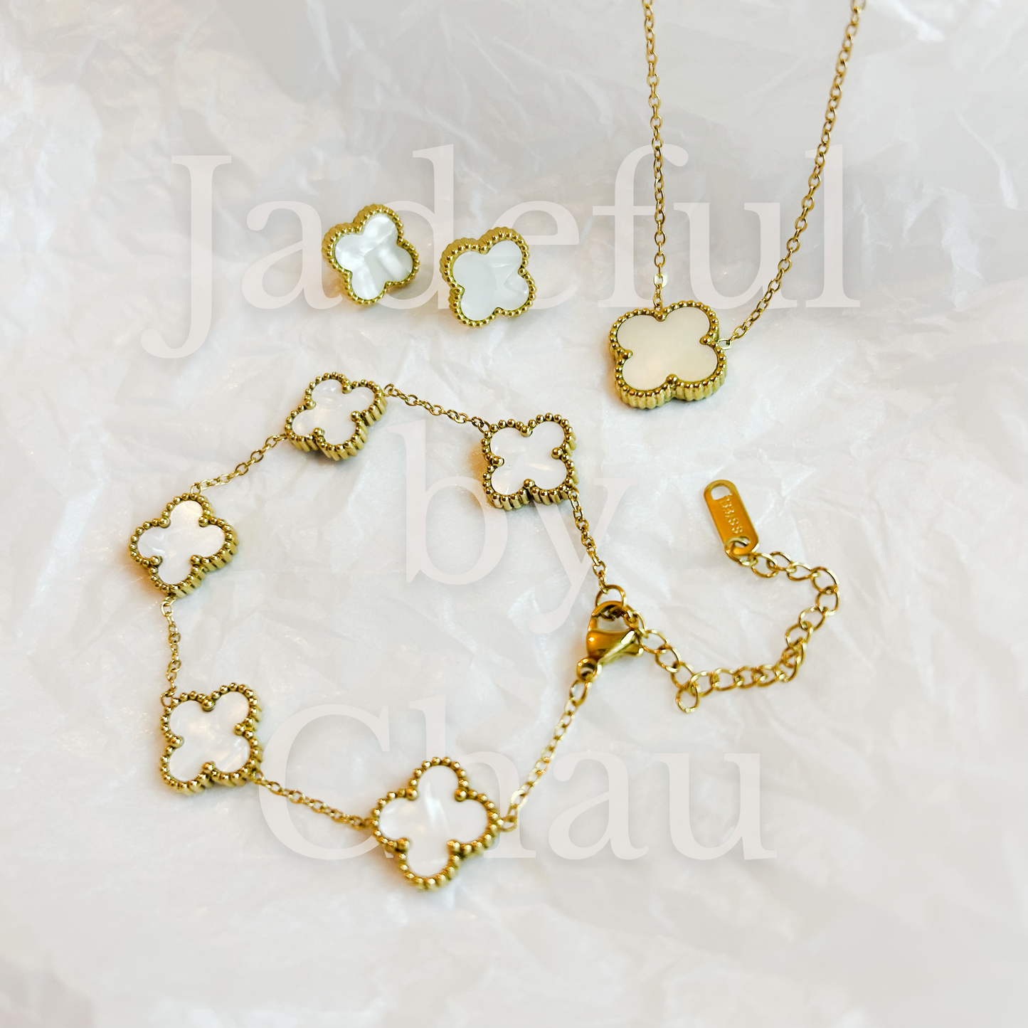 CLOVER jewelry set – mother-of-pearl white