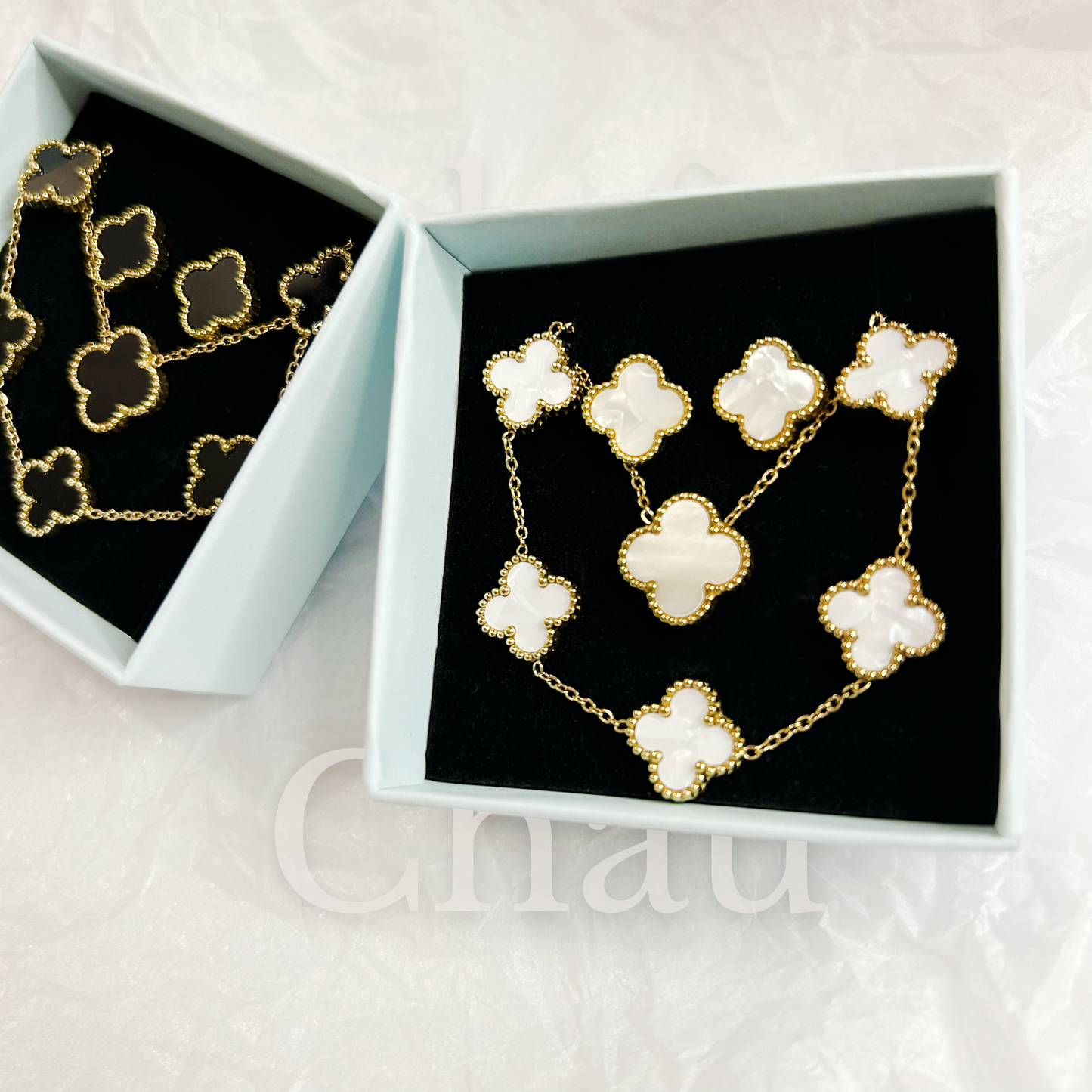 CLOVER jewelry set – mother-of-pearl white