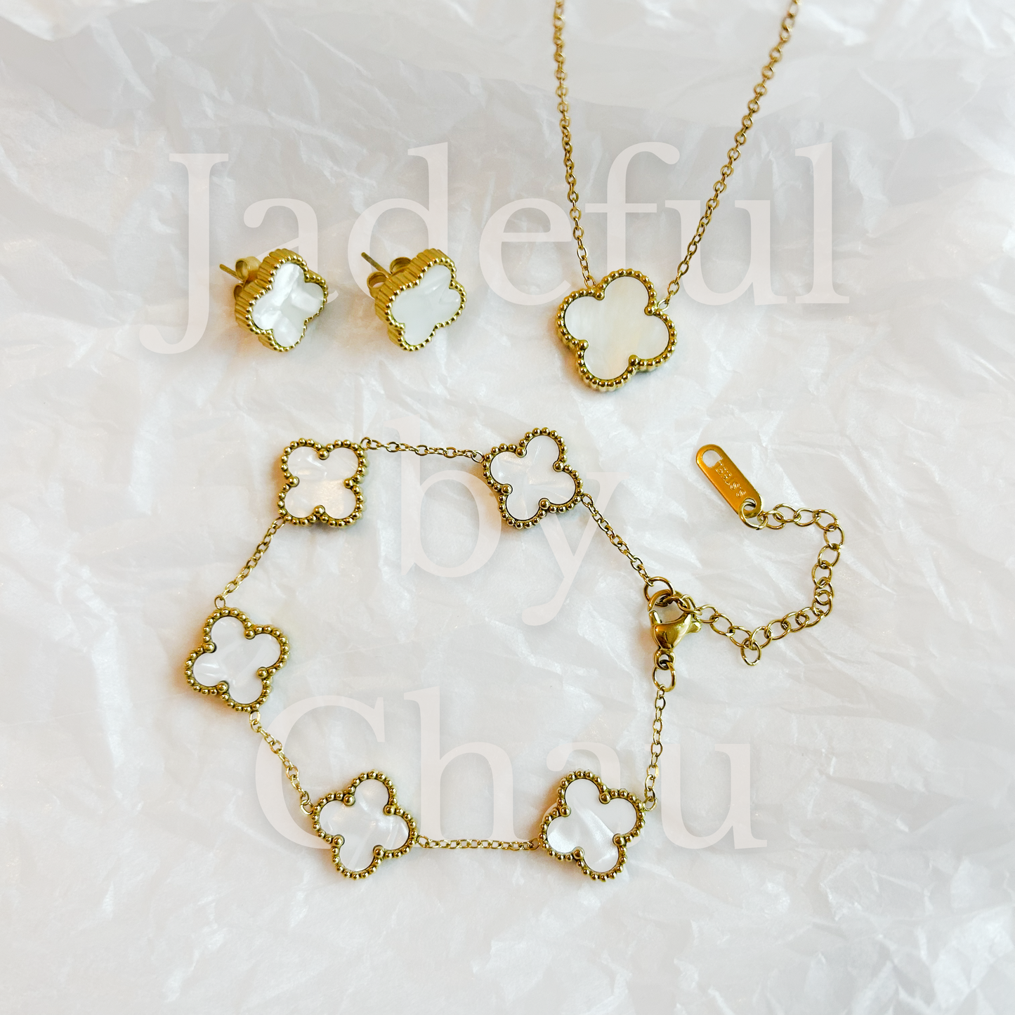 CLOVER jewelry set – mother-of-pearl white