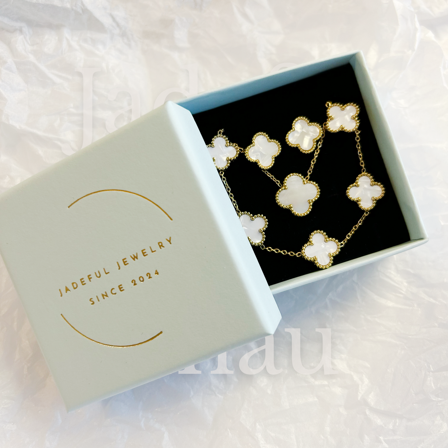 CLOVER jewelry set – mother-of-pearl white