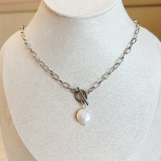 Single Pearl Necklace – Silver
