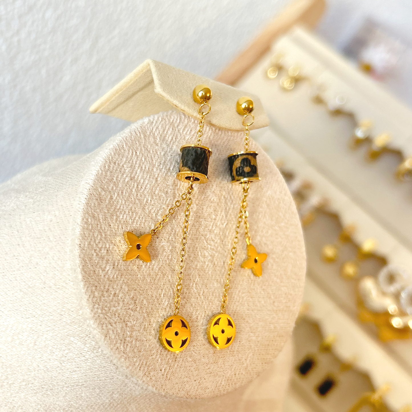 MONOGRAM DANGLE Stud Earrings – Gold